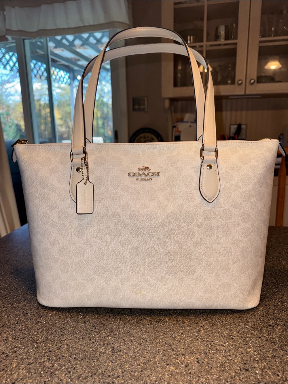 Coach Gallery Tote in Signature Canvas White With Gold Accents